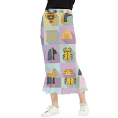 Egypt Icons Set Flat Style Maxi Fishtail Chiffon Skirt by Bedest