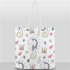 Seamless Pattern Cute Unicorn Cartoon Hand Drawn Full Print Rope Handle Tote (large) by Bedest