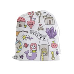 Fantasy Things Doodle Style Vector Illustration Drawstring Pouch (xl) by Bedest