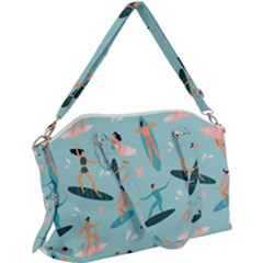 Beach Surfing Surfers With Surfboards Surfer Rides Wave Summer Outdoors Surfboards Seamless Pattern Canvas Crossbody Bag by Bedest