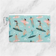 Beach Surfing Surfers With Surfboards Surfer Rides Wave Summer Outdoors Surfboards Seamless Pattern Canvas Cosmetic Bag (large) by Bedest