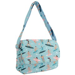 Beach Surfing Surfers With Surfboards Surfer Rides Wave Summer Outdoors Surfboards Seamless Pattern Courier Bag by Bedest