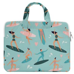 Beach Surfing Surfers With Surfboards Surfer Rides Wave Summer Outdoors Surfboards Seamless Pattern Macbook Pro 13  Double Pocket Laptop Bag by Bedest