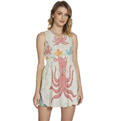 Underwater Seamless Pattern Light Background Funny Sleeveless High Waist Mini Dress by Bedest