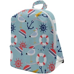 Nautical Marine Symbols Seamless Pattern Zip Up Backpack by Hannah976