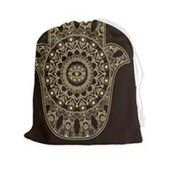 Hamsa Hand Drawn Symbol With Flower Decorative Pattern Drawstring Pouch (2xl) by Hannah976