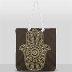 Hamsa Hand Drawn Symbol With Flower Decorative Pattern Full Print Rope Handle Tote (large) by Hannah976