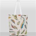 Vector Boho Doodle Feathers Seamless Pattern Illustration Full Print Rope Handle Tote (Small) View1