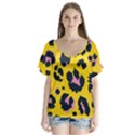 Leopard Print Seamless Pattern V-Neck Flutter Sleeve Top View1