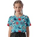 Seamless Pattern Nautical Icons Cartoon Style Kids  Basic T-Shirt View1