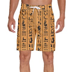 Egyptian Hieroglyphs Ancient Egypt Letters Papyrus Background Vector Old Egyptian Hieroglyph Writing Men s Beach Shorts by Hannah976