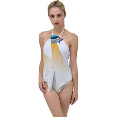 Blue Ufo Illustration Unidentified Flying Object Cartoon Go With The Flow One Piece Swimsuit by Sarkoni