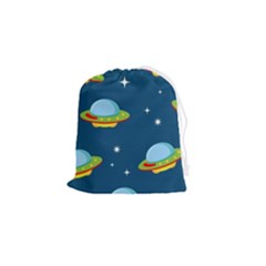 Seamless Pattern Ufo With Star Space Galaxy Background Drawstring Pouch (small) by Bedest