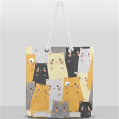 Seamless Pattern Cute Cat Cartoons Full Print Rope Handle Tote (large) by Bedest