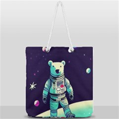 Bear Astronaut Futuristic Full Print Rope Handle Tote (large) by Bedest