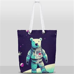 Bear Astronaut Futuristic Full Print Rope Handle Tote (small) by Bedest