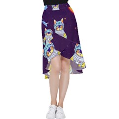 Cat Astronaut Space Retro Universe Frill Hi Low Chiffon Skirt by Bedest