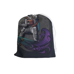Illustration Astronaut Cosmonaut Paying Skateboard Sport Space With Astronaut Suit Drawstring Pouch (large) by Ndabl3x