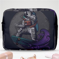 Illustration Astronaut Cosmonaut Paying Skateboard Sport Space With Astronaut Suit Make Up Pouch (large) by Ndabl3x