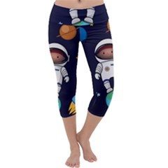 Boy Spaceman Space Rocket Ufo Planets Stars Capri Yoga Leggings by Ndabl3x
