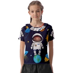Boy Spaceman Space Rocket Ufo Planets Stars Kids  Frill Chiffon Blouse by Ndabl3x