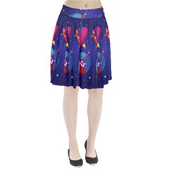 Cartoon Funny Aliens With Ufo Duck Starry Sky Set Pleated Skirt by Ndabl3x