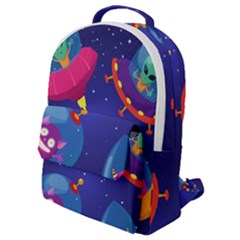 Cartoon Funny Aliens With Ufo Duck Starry Sky Set Flap Pocket Backpack (small) by Ndabl3x