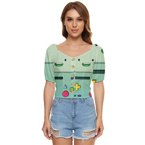 Adventure Time Bmo Beemo Green Button Up Blouse by Bedest