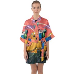 Finn And Jake Adventure Time Bmo Cartoon Half Sleeve Satin Kimono  by Bedest