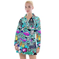 Graffiti Pop Art Crazy Retro Women s Long Sleeve Casual Dress by Bedest