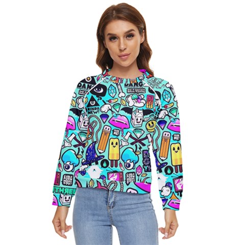 Graffiti Pop Art Crazy Retro Women s Long Sleeve Raglan T-shirt by Bedest