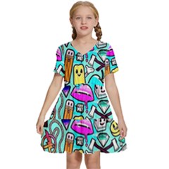 Graffiti Pop Art Crazy Retro Kids  Short Sleeve Tiered Mini Dress by Bedest