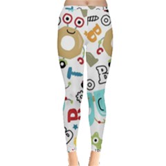 Seamless Pattern Vector With Funny Robots Cartoon Inside Out Leggings by Hannah976
