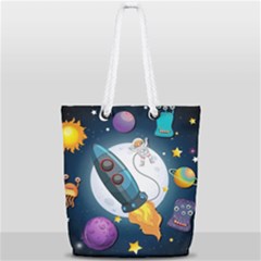 Spaceship Astronaut Space Full Print Rope Handle Tote (small)