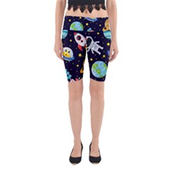 Space Seamless Pattern Illustration Yoga Cropped Leggings by Hannah976