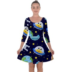 Space Seamless Pattern Illustration Quarter Sleeve Skater Dress by Hannah976