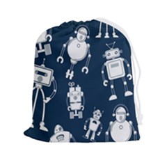 White Robot Blue Seamless Pattern Drawstring Pouch (2xl) by Hannah976