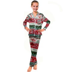 Ugly Sweater Merry Christmas  Kids  Satin Long Sleeve Pajamas Set by artworkshop