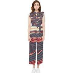 Dessert Storm Wave  pattern  Women s Frill Top Chiffon Jumpsuit by coffeus