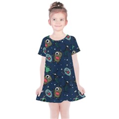 Monster Alien Pattern Seamless Background Kids  Simple Cotton Dress by Hannah976