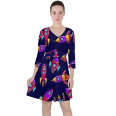 Space Patterns Quarter Sleeve Ruffle Waist Dress by Hannah976