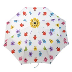Seamless Pattern Cute Funny Monster Cartoon Isolated White Background Folding Umbrellas by Hannah976