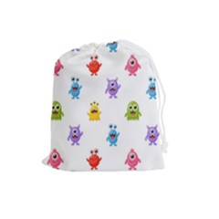 Seamless Pattern Cute Funny Monster Cartoon Isolated White Background Drawstring Pouch (large) by Hannah976