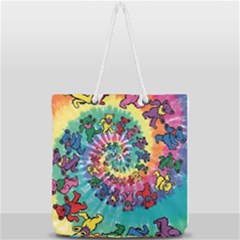 Grateful Dead Bears Tie Dye Vibrant Spiral Full Print Rope Handle Tote (large) by Bedest
