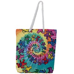 Grateful Dead Bears Tie Dye Vibrant Spiral Full Print Rope Handle Tote (large) by Bedest