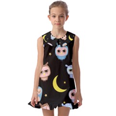 Cute Art Print Pattern Kids  Pilgrim Collar Ruffle Hem Dress by Apen