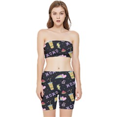 Cute Girl Things Seamless Background Stretch Shorts And Tube Top Set