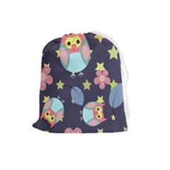 Owl Stars Pattern Background Drawstring Pouch (large) by Apen