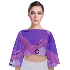 Hand Drawn Abstract Organic Shapes Background Tie Back Butterfly Sleeve Chiffon Top by Apen