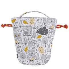 Doodle Seamless Pattern With Autumn Elements Drawstring Bucket Bag by Ravend